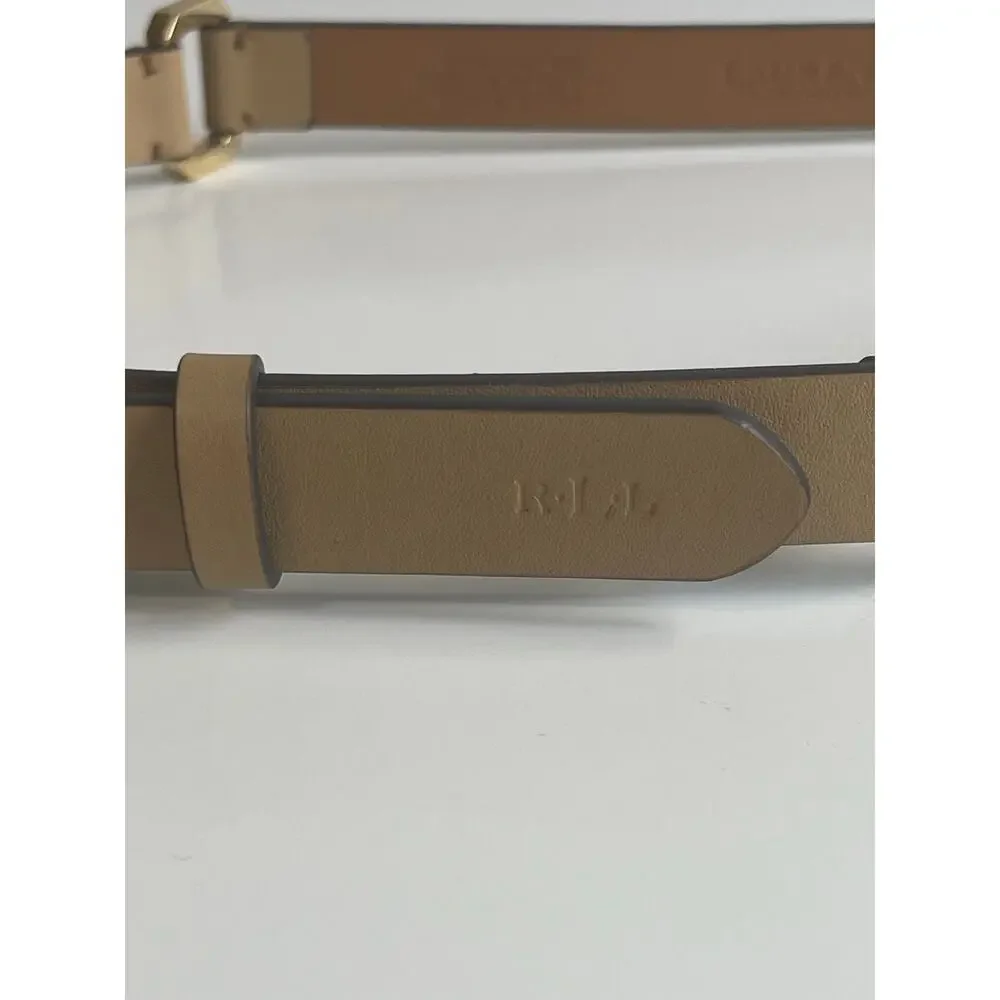 Lauren Ralph Lauren Women’s Tan Leather Belt Gold Square Link Connector M L
